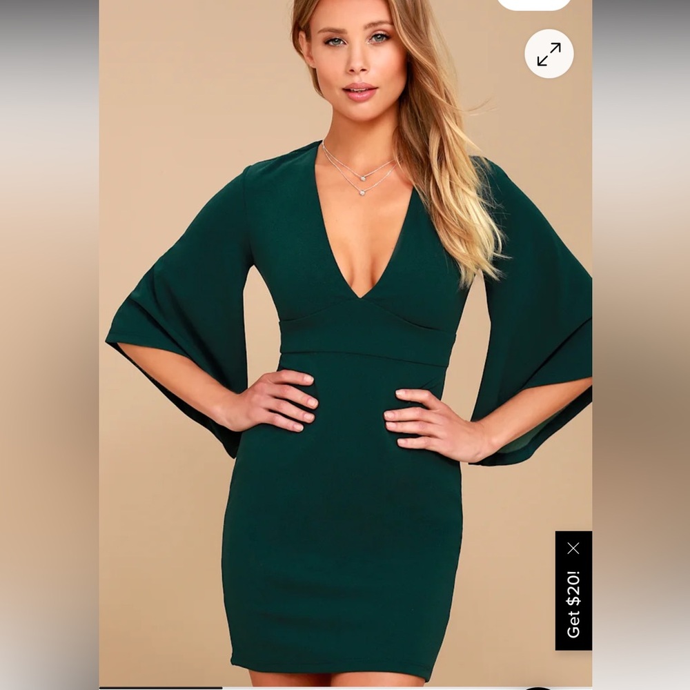 Lulu's NWT Deep Green Bell Sleeve Dress